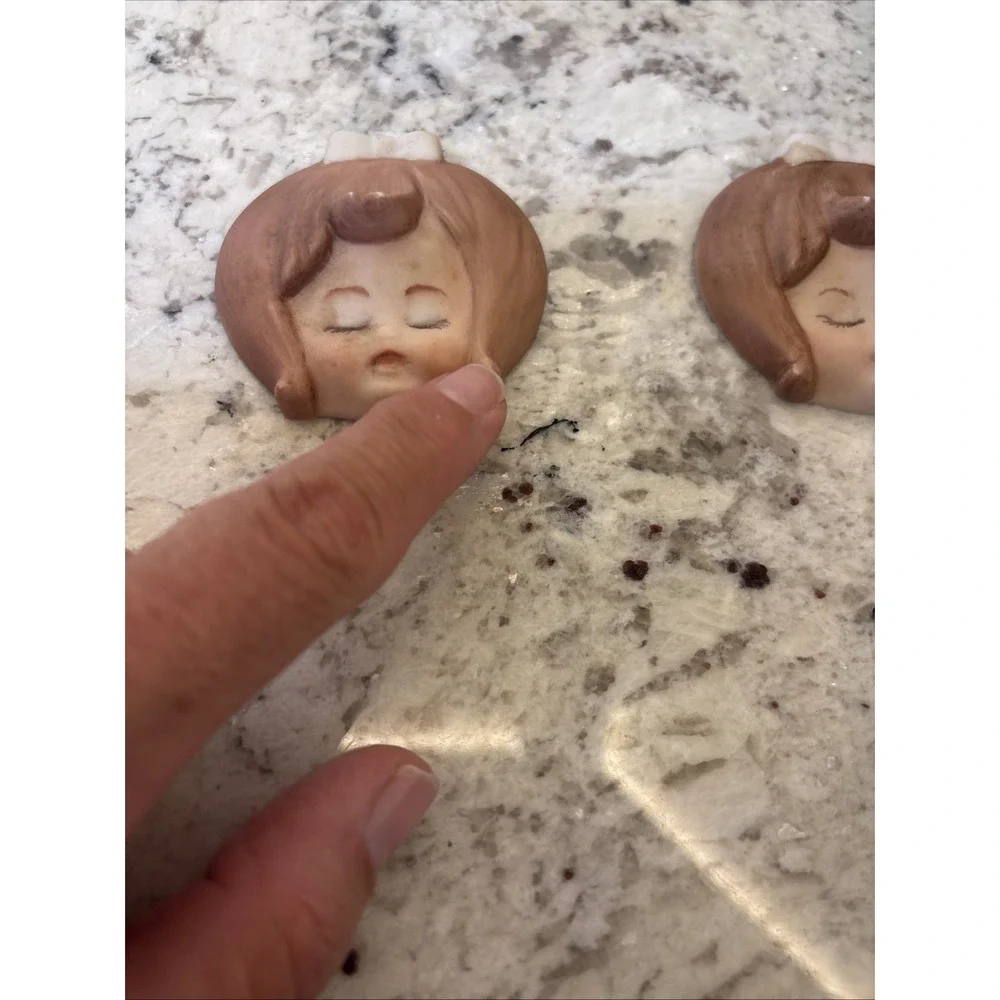 Vintage Hand Painted Ceramic Wall Plaques Baby Face Little Girls Kitschy Decor